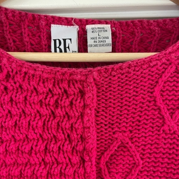 Vintage BE 80s Fuchsia Patchwork Knit Sweater - S - Picture 4 of 5